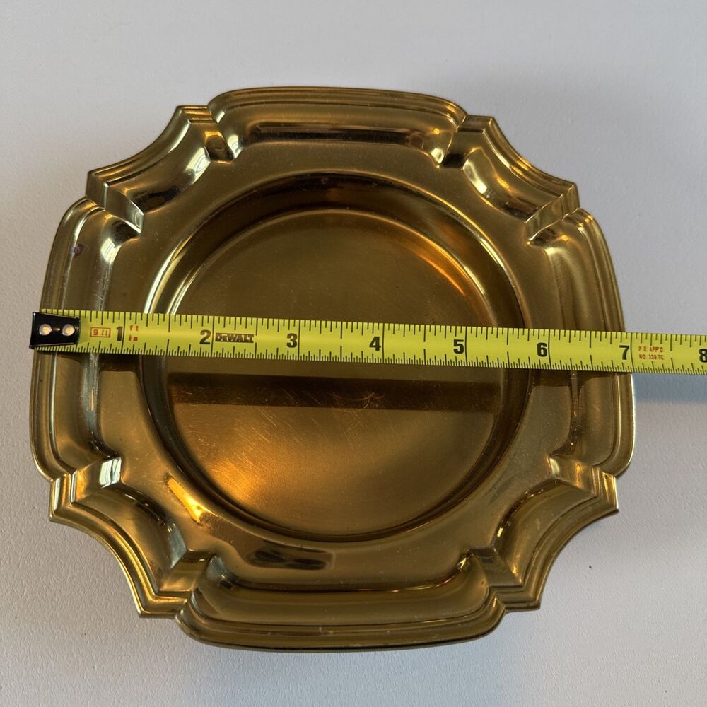 Vintage Towle Scalloped Art Deco Brass Tray Candleholder Trinket Dish - Picture 3 of 9